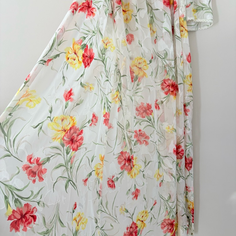 Natori Floral Sheer Lace Trim Wrap Robe Maxi‎ Romantic Vintage Lingerie Small - Picture 13 of 14